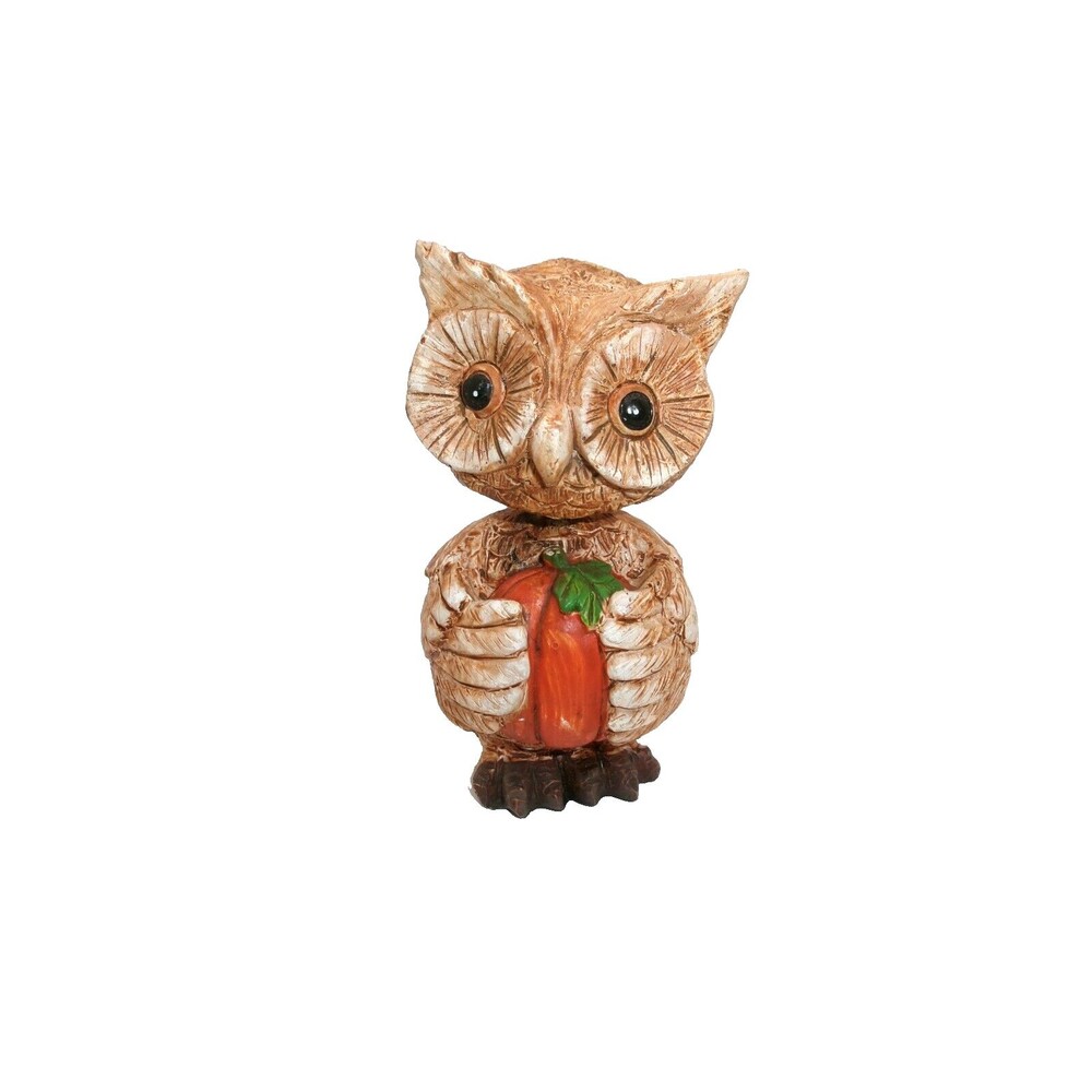 Owl Bobblehead Nodder Bird Figurine with Pumpkin Brown Orange Green 4.5 in tall